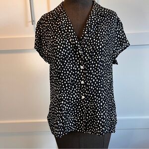 Jones New York Silk  Black & White Polka Dot Button Front Blouse | Size 12
